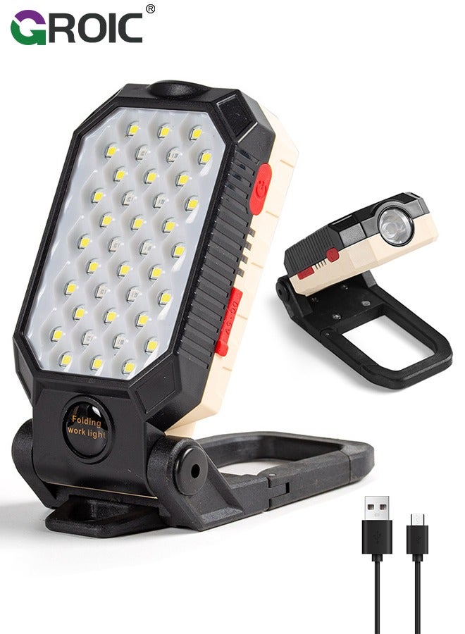 Led Work Light Rechargeable 2200mAh Portable Magnetic Work Light 5V 1200 Lumens Job Site Lighting for Camping, Hiking, Fishing, Car Repairing, and Emergency