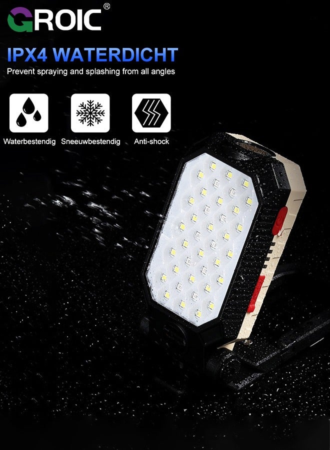 Led Work Light Rechargeable 2200mAh Portable Magnetic Work Light 5V 1200 Lumens Job Site Lighting for Camping, Hiking, Fishing, Car Repairing, and Emergency