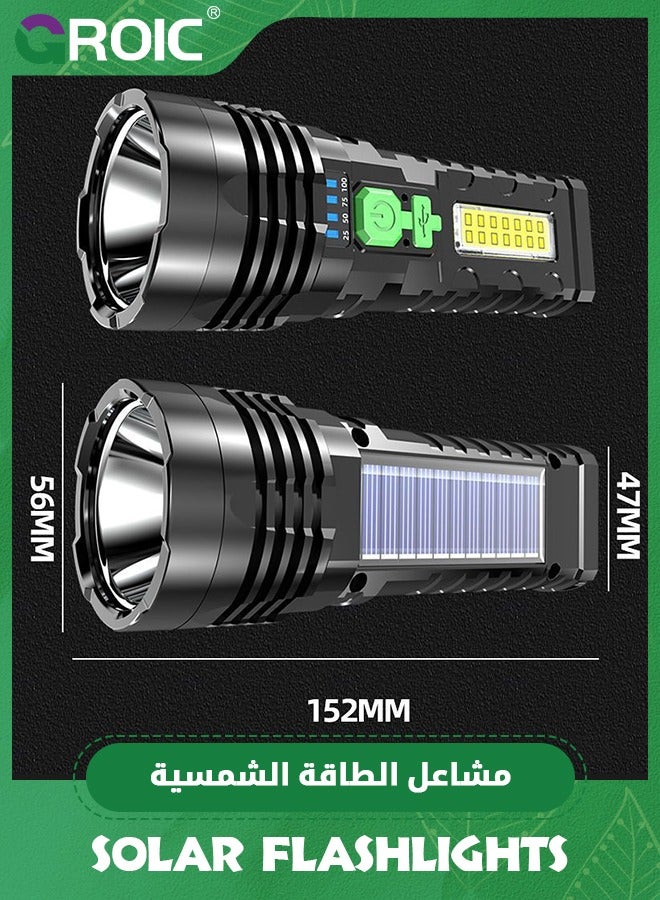 Led Rechargeable Flashlights, Solar Flashlights Rechargeable, 1000 Lumens Bright LED Solar Powered Flashlight with USB Charger, Waterproof Handheld Flashlights with 4 Mode for Emergencies Walking