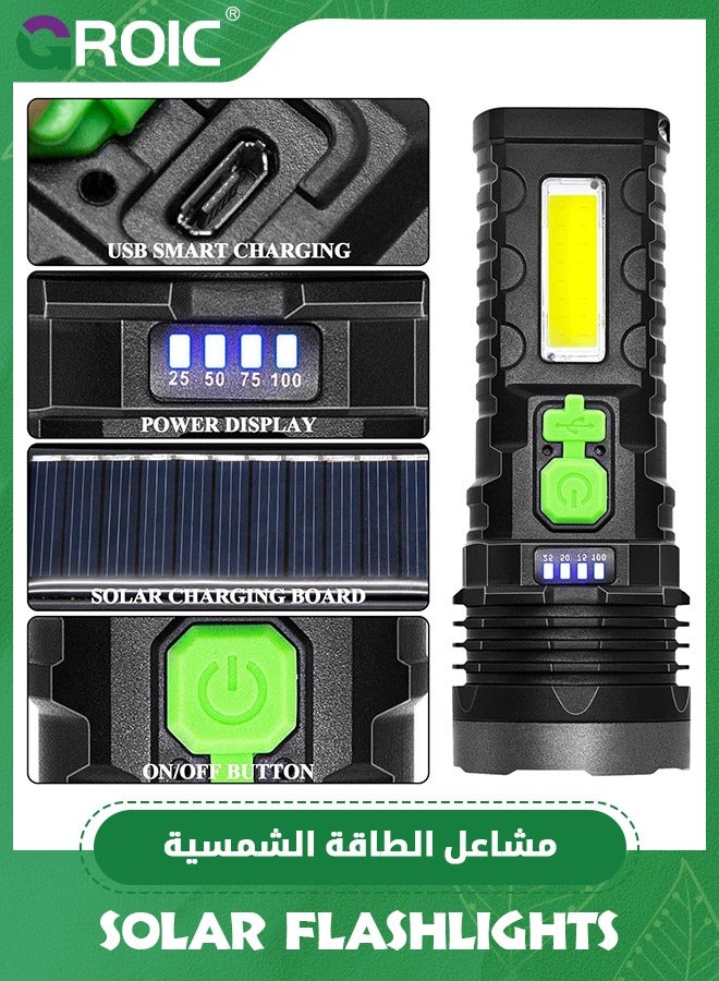 Led Rechargeable Flashlights, Solar Flashlights Rechargeable, 1000 Lumens Bright LED Solar Powered Flashlight with USB Charger, Waterproof Handheld Flashlights with 4 Mode for Emergencies Walking