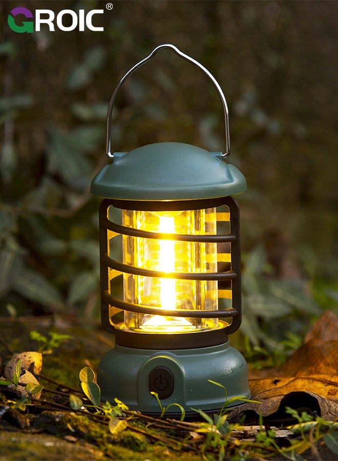 Retro Camping Lantern Rechargeable 1500LM 2 Modes Dimmable,Portable Electric Hurricane Lamp Hands-Free Flashlight, LED Lanterns for Power Outages Indoor