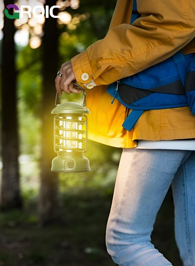 Retro Camping Lantern Rechargeable 1500LM 2 Modes Dimmable,Portable Electric Hurricane Lamp Hands-Free Flashlight, LED Lanterns for Power Outages Indoor