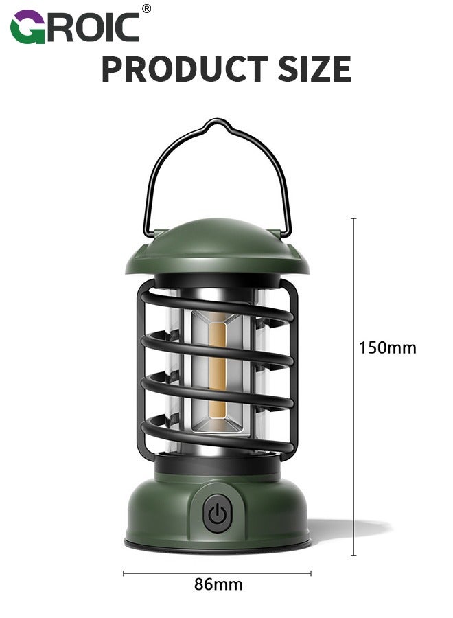 Retro Camping Lantern Rechargeable 1500LM 2 Modes Dimmable,Portable Electric Hurricane Lamp Hands-Free Flashlight, LED Lanterns for Power Outages Indoor