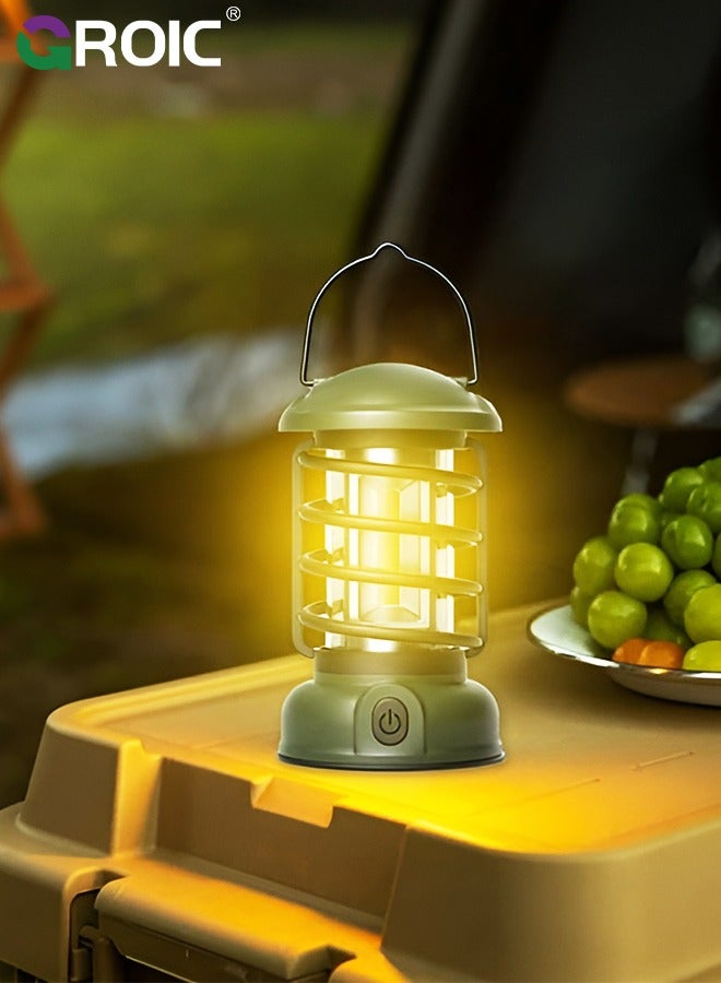 Retro Camping Lantern Rechargeable 1500LM 2 Modes Dimmable,Portable Electric Hurricane Lamp Hands-Free Flashlight, LED Lanterns for Power Outages Indoor