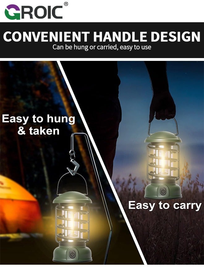 Retro Camping Lantern Rechargeable 1500LM 2 Modes Dimmable,Portable Electric Hurricane Lamp Hands-Free Flashlight, LED Lanterns for Power Outages Indoor