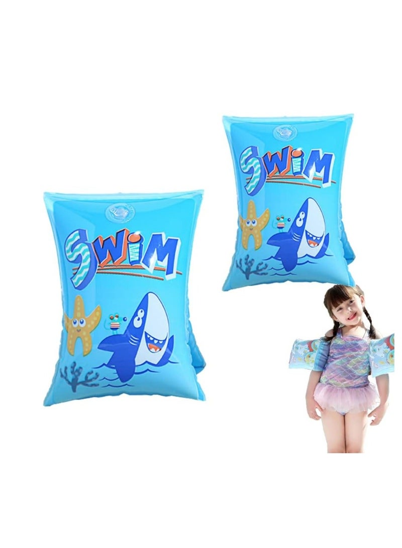 SYOSI Children's Swimming Armbands Motif with Shark Roll-Up Inflatable Swim Floater Sleeves Training Aid Baby Float Arm Bands Kids Ring Pool Water Toy Accessories for Boys Girls 2-6 Years