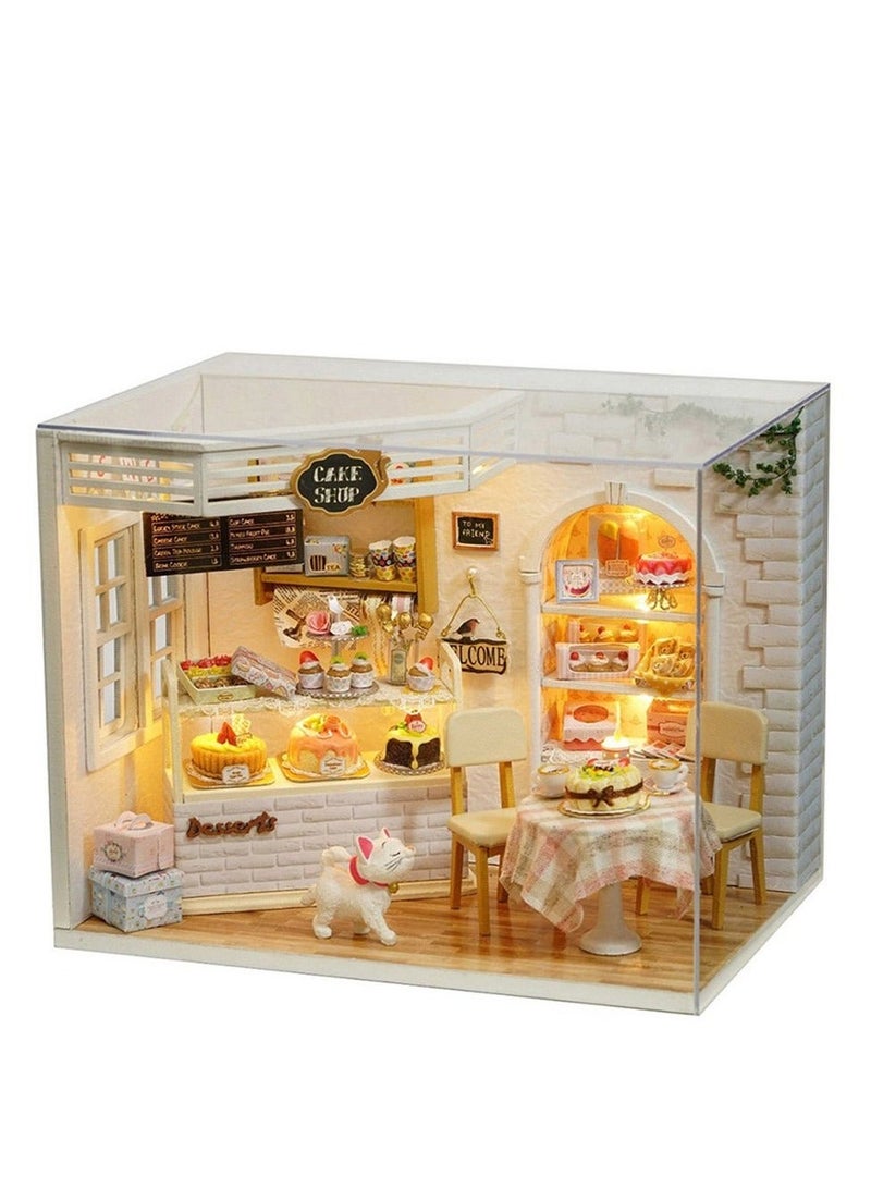 DIY Dollhouse Miniature with Furniture, Wooden Kit Plus Dust Proof and Music Movement, Creative Room for Valentine's Day Gift Idea (Cake Diary)