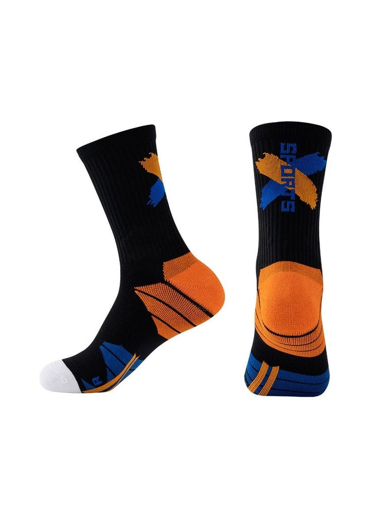 Men Anti Slip Mid Calf Sport Socks Black/Orange