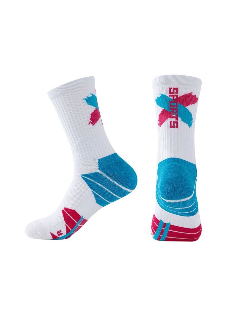 Men Anti Slip Mid Calf Sport Socks White/Blue/Red