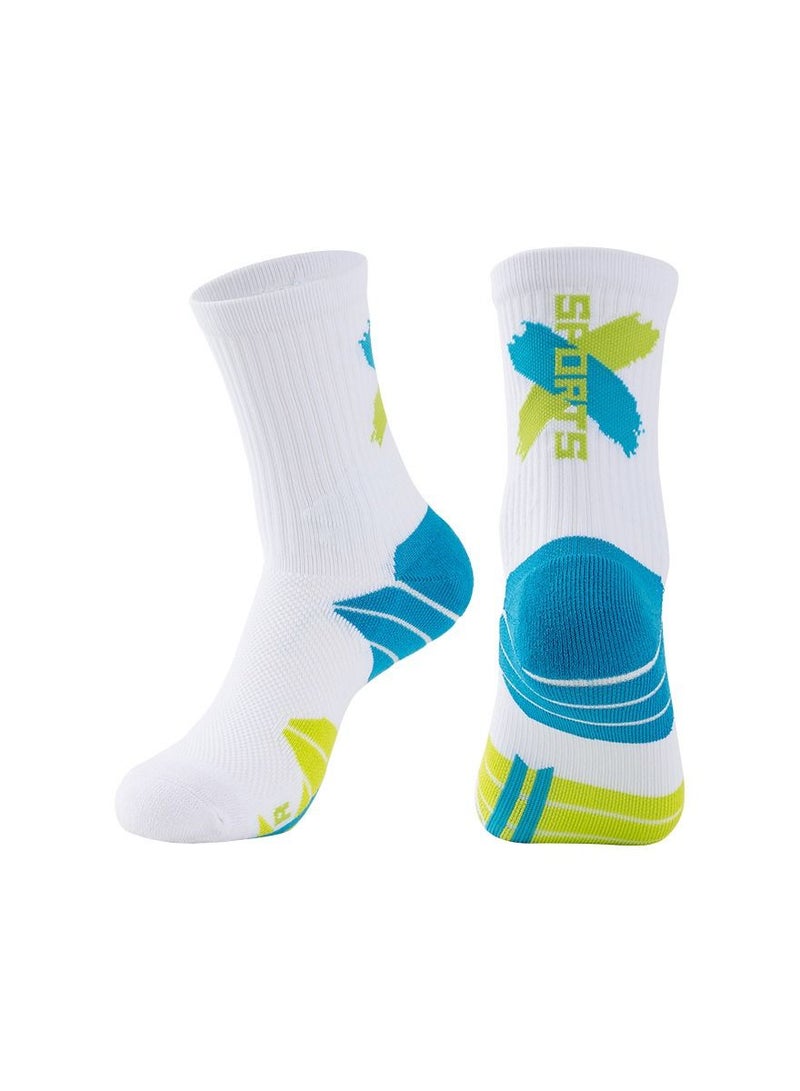 Men Anti Slip Mid Calf Sport Socks White/Blue/Green