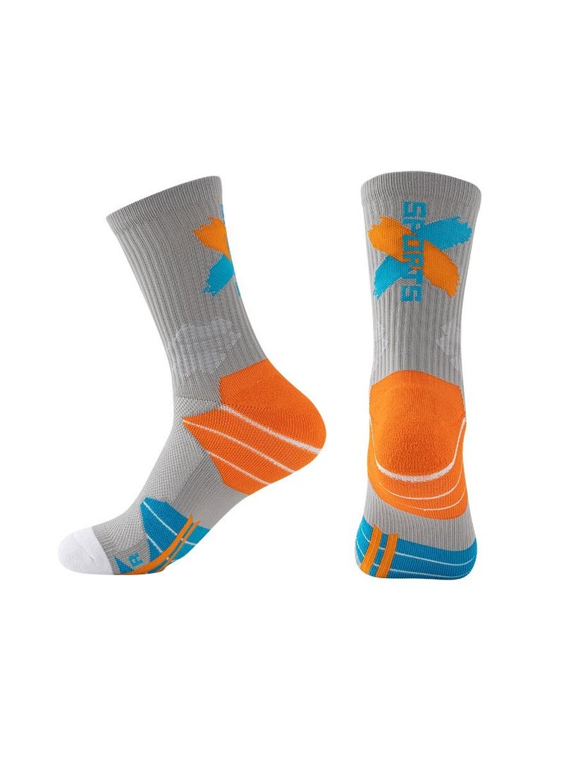 Men Anti Slip Mid Calf Sport Socks Grey/Orange