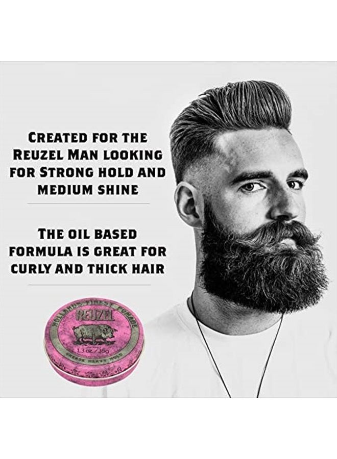 Reuzel Pink Grease Heavy Hold Pomade, Hair Holding Wax For Men, 12 oz