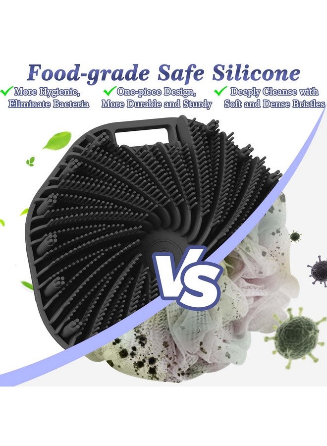 Silicone Body Scrubber Shower Brush Upgrade Superexfoliating Shower Scrubber With Nonslip Hand Strap For All Skin Types Silicone Body Buffer For Use In Shower With A Free Hook (Black)