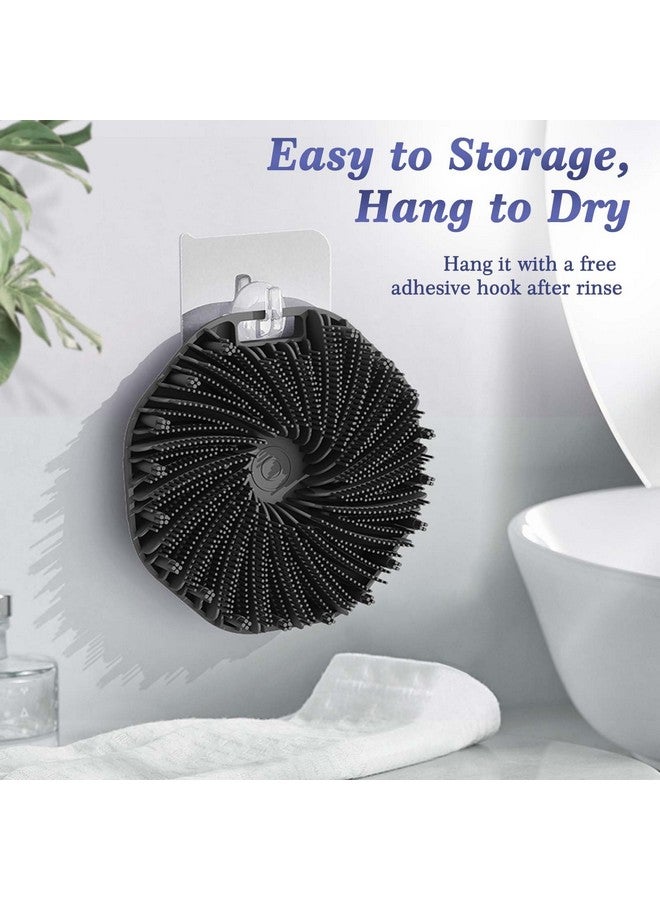 Silicone Body Scrubber Shower Brush Upgrade Superexfoliating Shower Scrubber With Nonslip Hand Strap For All Skin Types Silicone Body Buffer For Use In Shower With A Free Hook (Black)