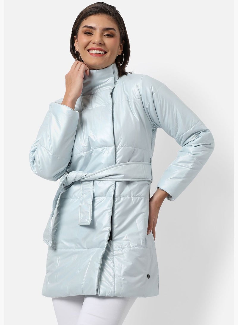 Women's Vinyl Puffer Regular Fit Bomber Jacket For Winter Wear