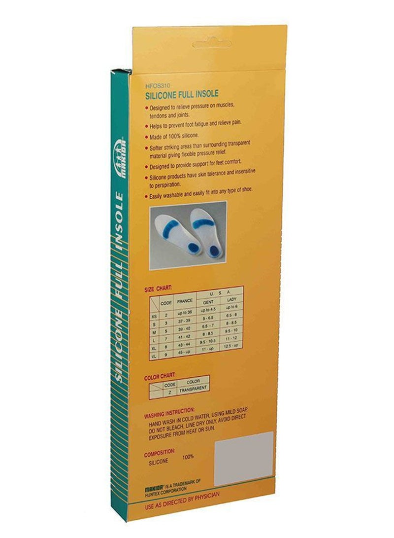 Silicone Full Insole With Arch Elevation Size Small 1 Pack