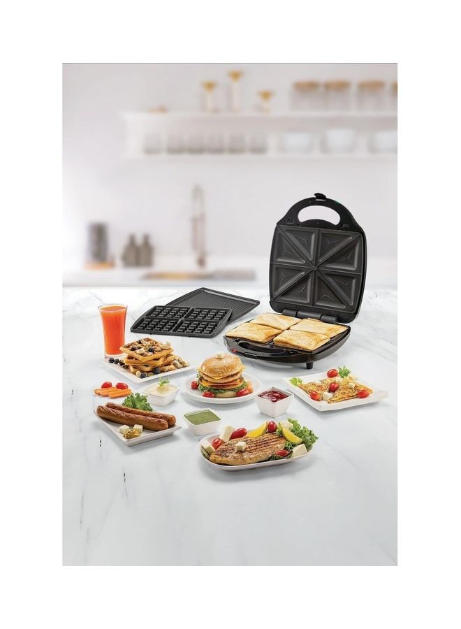 Sandwich & Waffle Maker with 180 Degree Grill Mode with Interchangeable Plate,  3-in-1 4 Slice 1400 W TS4130-B5 Black
