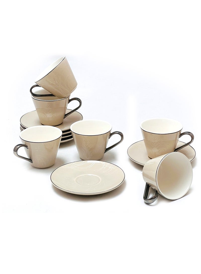 Tea Cup & Saucer Set 12 Pcs Fine Porcelain 215ml Tea Sets 6 Cups and 6 Saucers