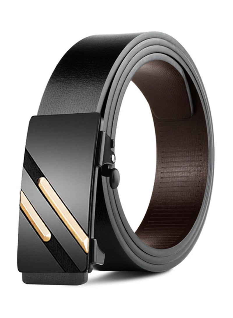 Mens Belt, Black Leather Sliding Ratchet Belt Dress Casual for Jeans
