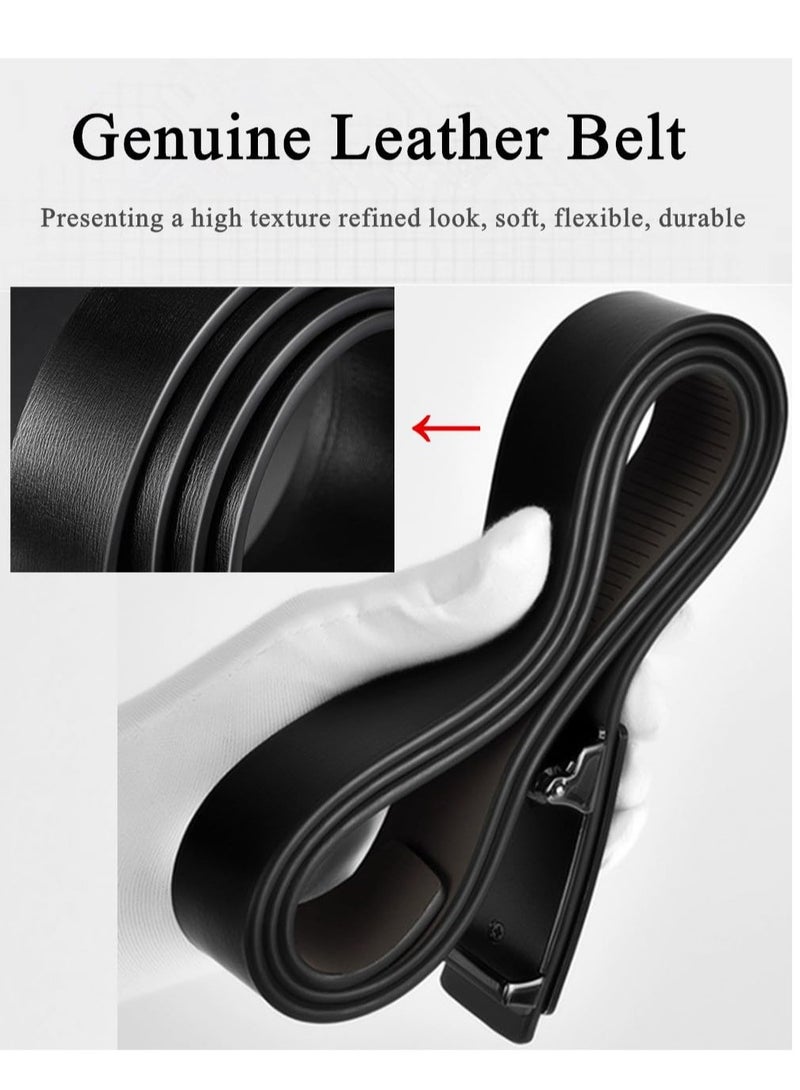 Mens Belt, Black Leather Sliding Ratchet Belt Dress Casual for Jeans