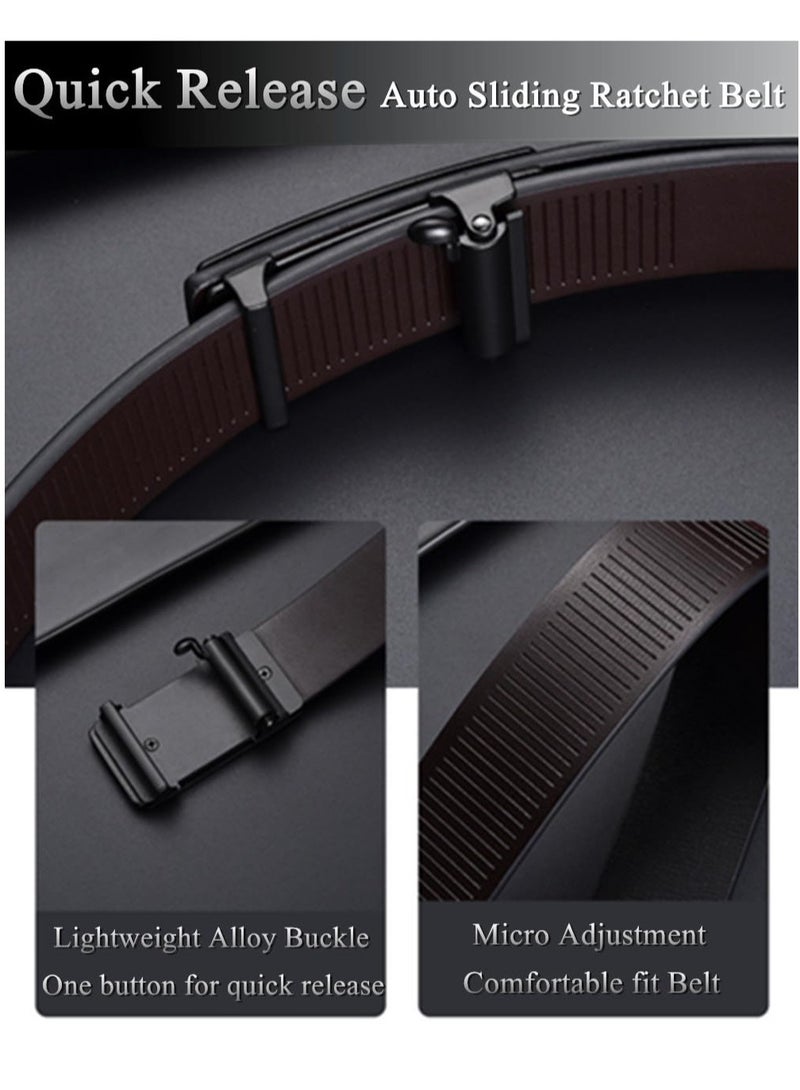 Mens Belt, Black Leather Sliding Ratchet Belt Dress Casual for Jeans