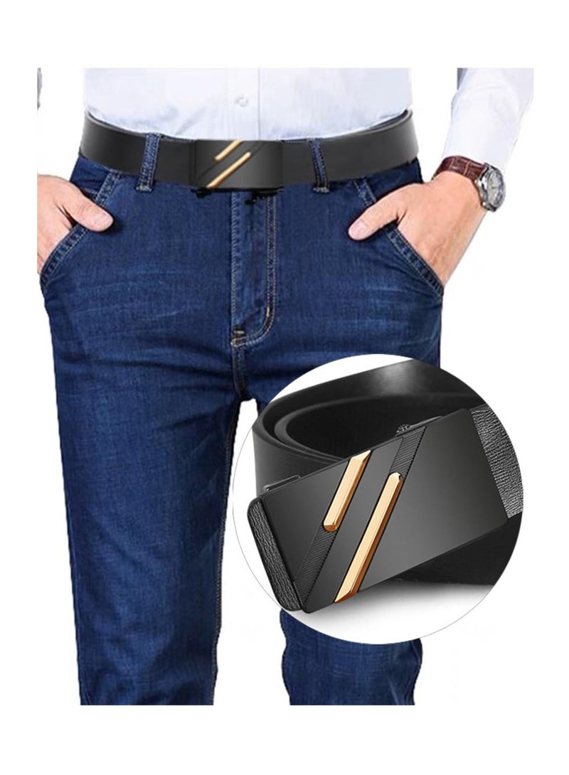 Mens Belt, Black Leather Sliding Ratchet Belt Dress Casual for Jeans