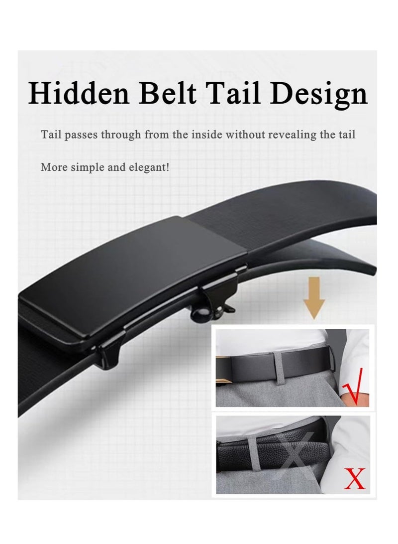 Mens Belt, Black Leather Sliding Ratchet Belt Dress Casual for Jeans