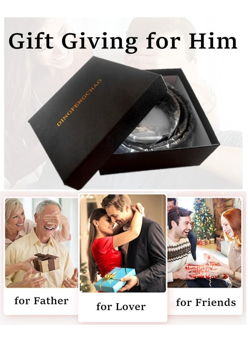 Mens Belt, Black Leather Sliding Ratchet Belt Dress Casual for Jeans