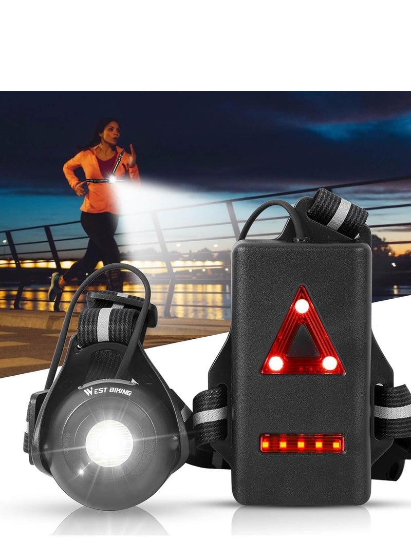 Biking Running Lights for Runners, USB Rechargeable Chest Light with 90° Adjustable Beam Angle, Waterproof Safety Warning Lamp Reflective Straps Camping Front and Back Flashing