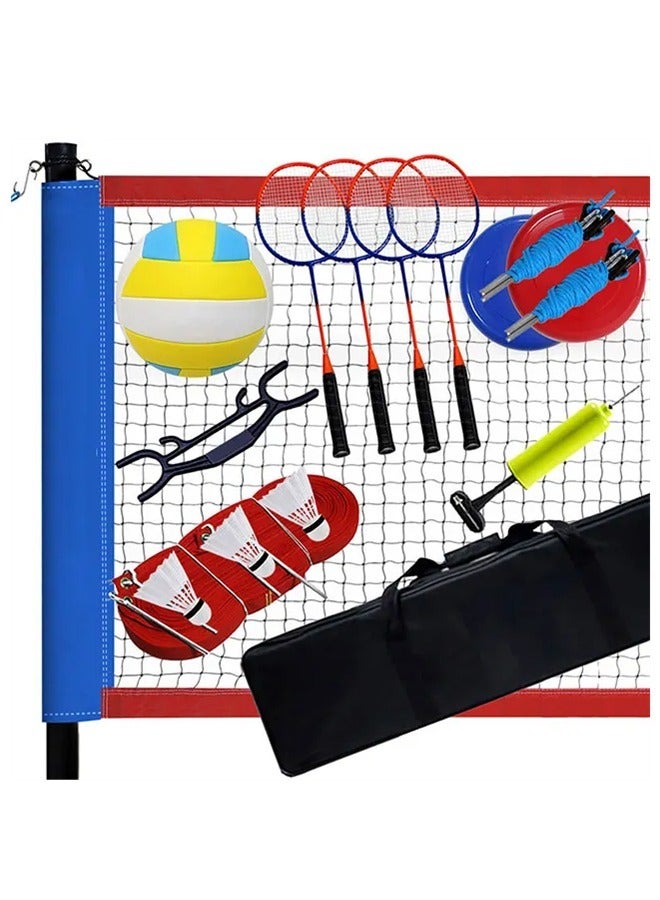 Badminton And Volleyball Combo Set Professional Volleyball Net for Lawn Backyard Easy Set up Volleyball Set with Carry Bag Come with Flying Discs for Family Fun