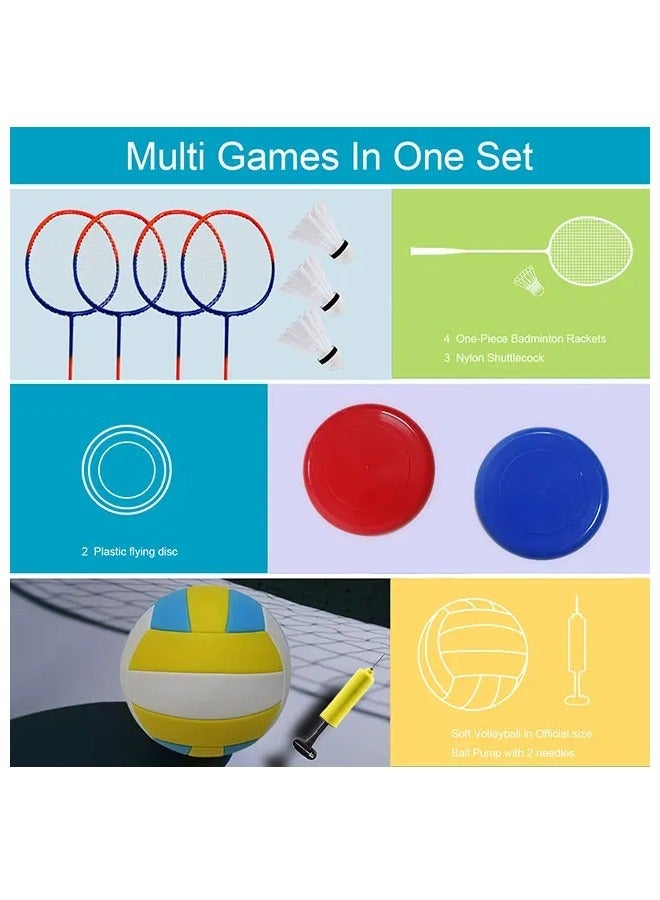 Badminton And Volleyball Combo Set Professional Volleyball Net for Lawn Backyard Easy Set up Volleyball Set with Carry Bag Come with Flying Discs for Family Fun