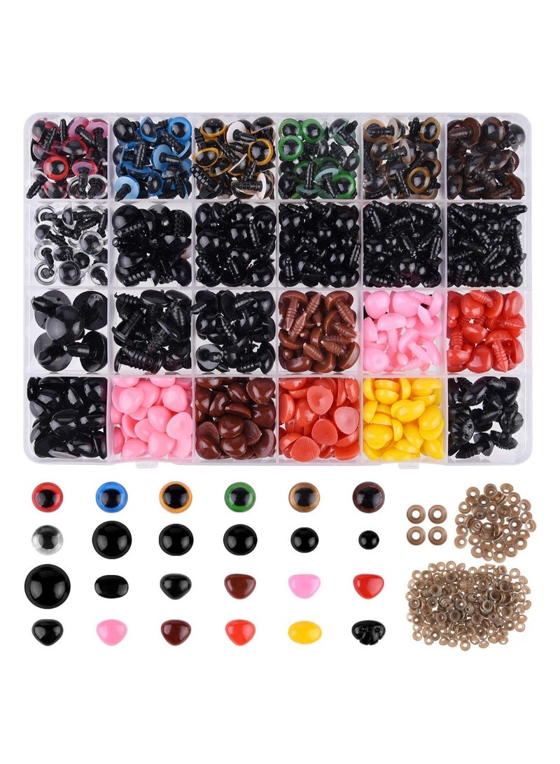 Safety Eyes with Backings, 1028 Pcs Plastic Safety Eyes and Noses Kit with Washers for Doll Plush Animal Craft Making, for Soft Toy Making DIY Crafts Assorted Sizes