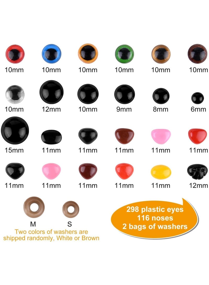 Safety Eyes with Backings, 1028 Pcs Plastic Safety Eyes and Noses Kit with Washers for Doll Plush Animal Craft Making, for Soft Toy Making DIY Crafts Assorted Sizes