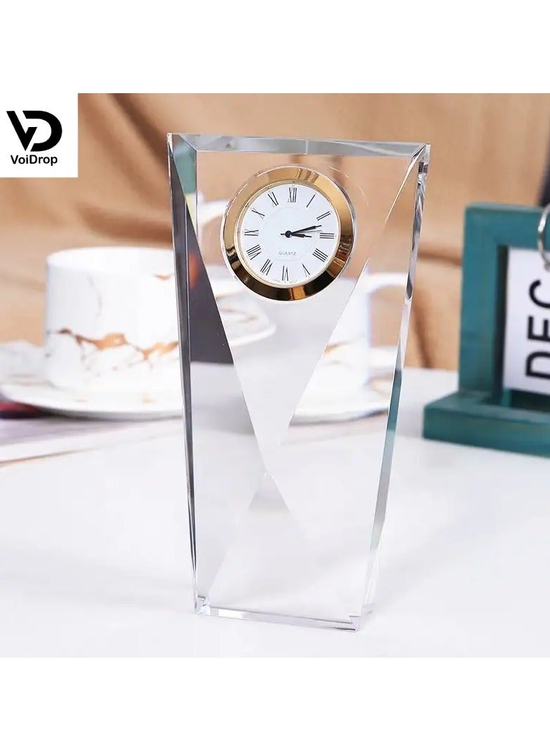 Transparent Mechanical Clock Crystal-Personalized Shelf Timepiece-Table clock- Service Award, Business Promotion and Wedding Present (Crystal Clock Tower Shape(Gold)(HD-65)