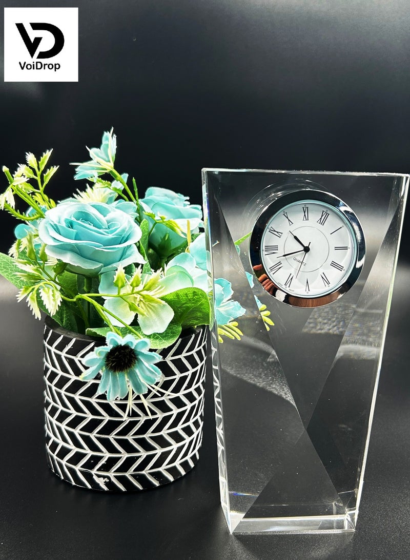 Transparent Mechanical Clock Crystal-Personalized Shelf Timepiece-Table clock- Service Award, Business Promotion and Wedding Present (Crystal Clock Tower Shape(Gold)(HD-65)