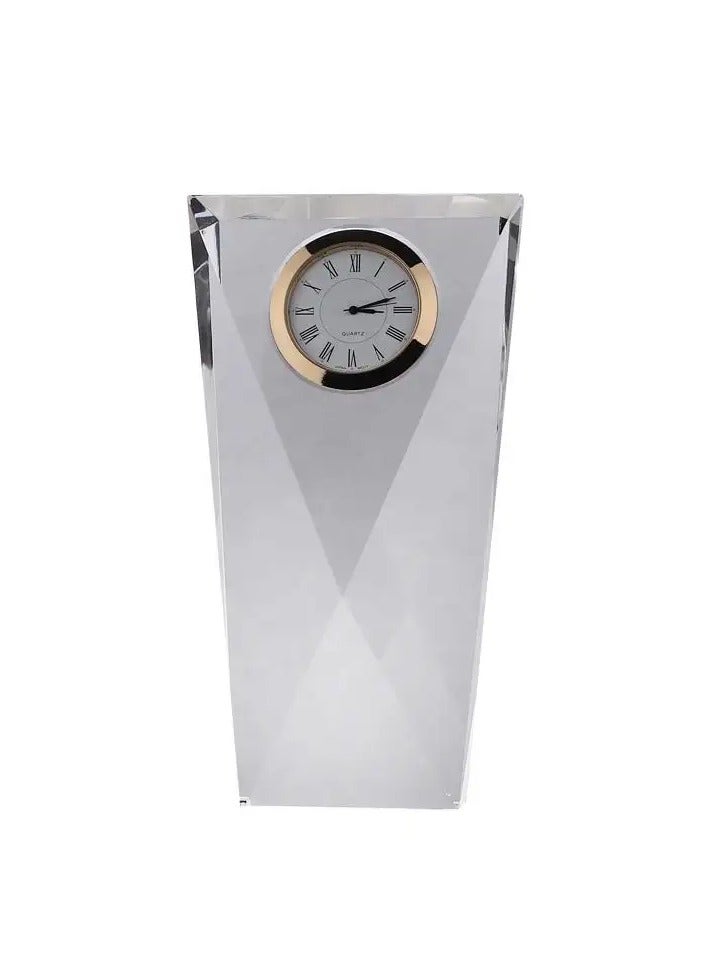 Transparent Mechanical Clock Crystal-Personalized Shelf Timepiece-Table clock- Service Award, Business Promotion and Wedding Present (Crystal Clock Tower Shape(Gold)(HD-65)