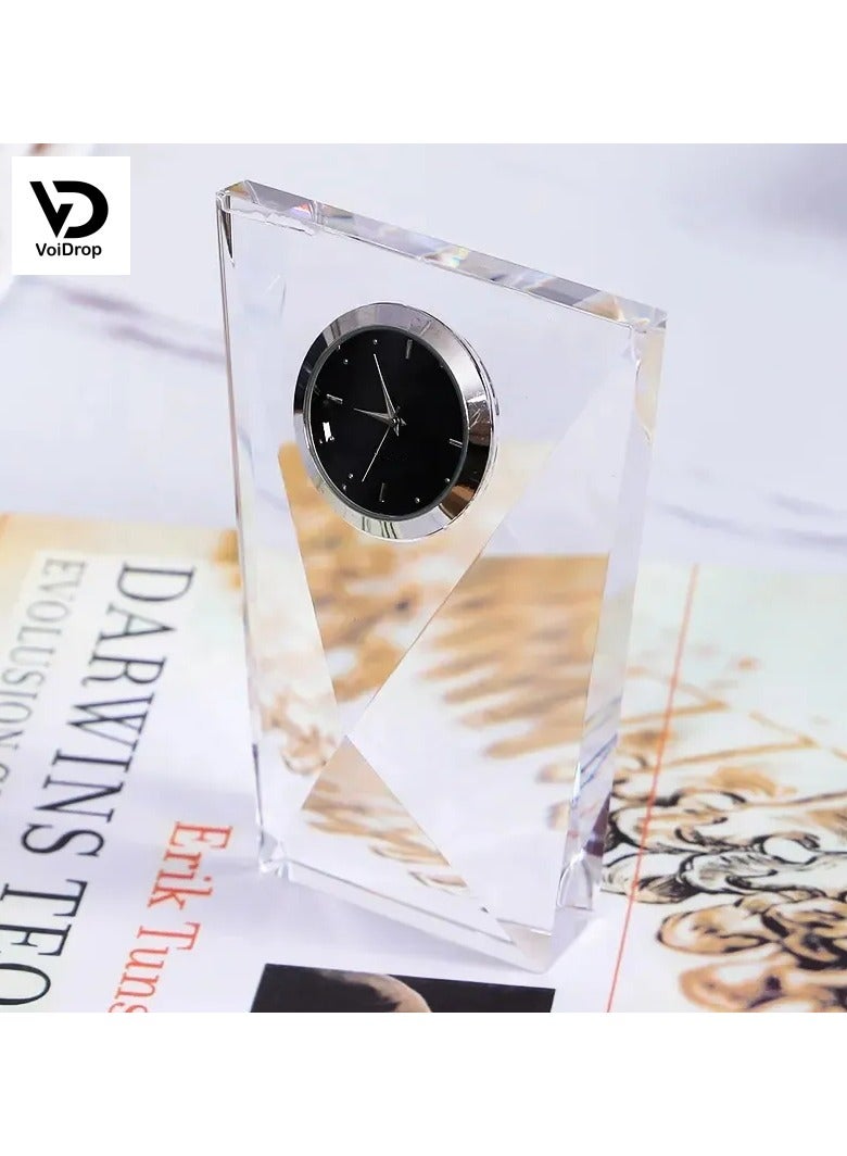 Transparent Mechanical Clock Crystal-Personalized Shelf Timepiece-Table clock- Service Award, Business Promotion and Wedding Present (Crystal Clock Tower Shape(Gold)(HD-65)