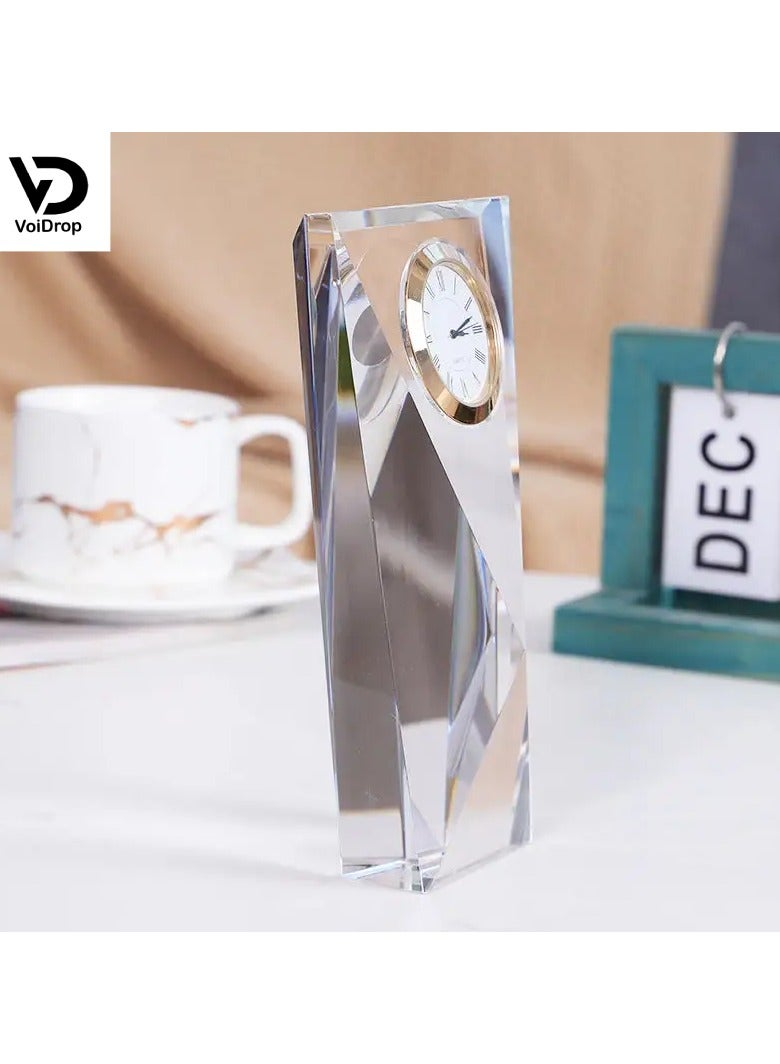 Transparent Mechanical Clock Crystal-Personalized Shelf Timepiece-Table clock- Service Award, Business Promotion and Wedding Present (Crystal Clock Tower Shape(Silver)(HD-69)