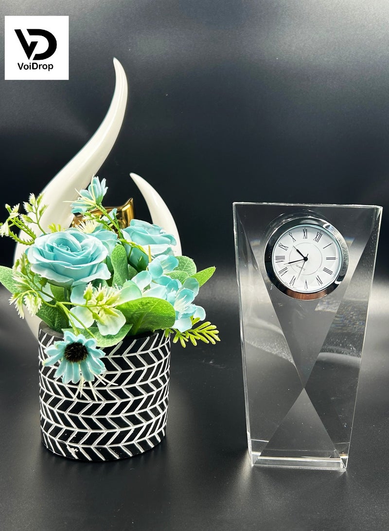 Transparent Mechanical Clock Crystal-Personalized Shelf Timepiece-Table clock- Service Award, Business Promotion and Wedding Present (Crystal Clock Tower Shape(Silver)(HD-69)