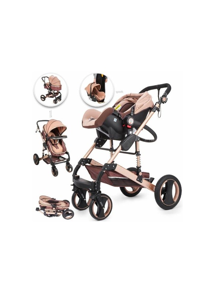 3 In1 Baby Stroller High Landscape With Car Seat Folding For 0-3 Years