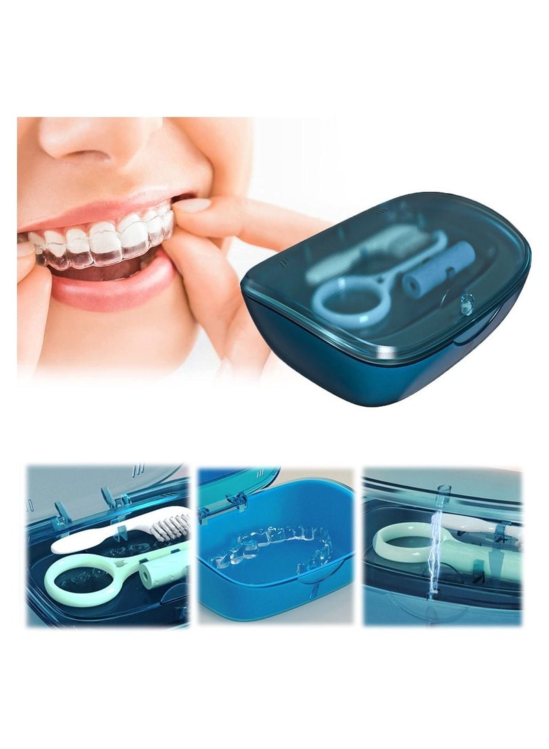 2-Tier Retainer Box Container, Partial Mouth Guard Container Case Denture Box Orthodontic Denture Storage Boxes Navy