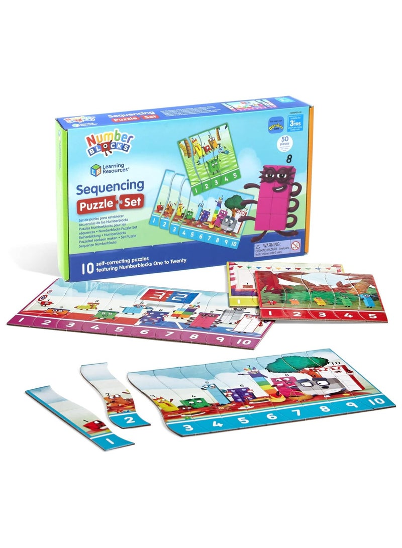 Numberblocks Sequencing Puzzle Set, Numberblocks Jigsaw Puzzle, Maths Jigsaw Puzzle, 10 Double-Sided Educational Puzzles in a Box (20 Puzzles), Ages 3+