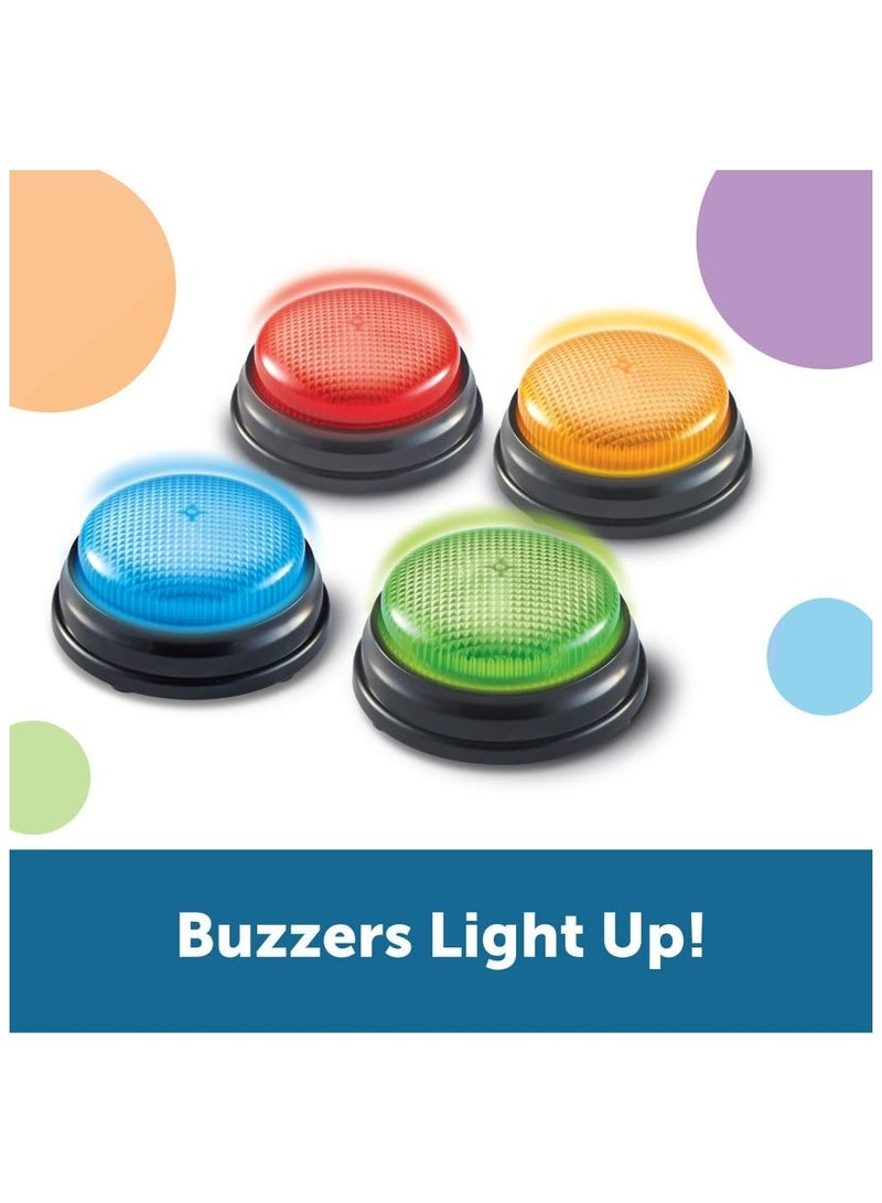 Learning Resources Lights and Sounds Family Night Game Show Classroom Accessories Siren Buzzer Laser and Charge Set of 4 Ages 3+ Multicoloured