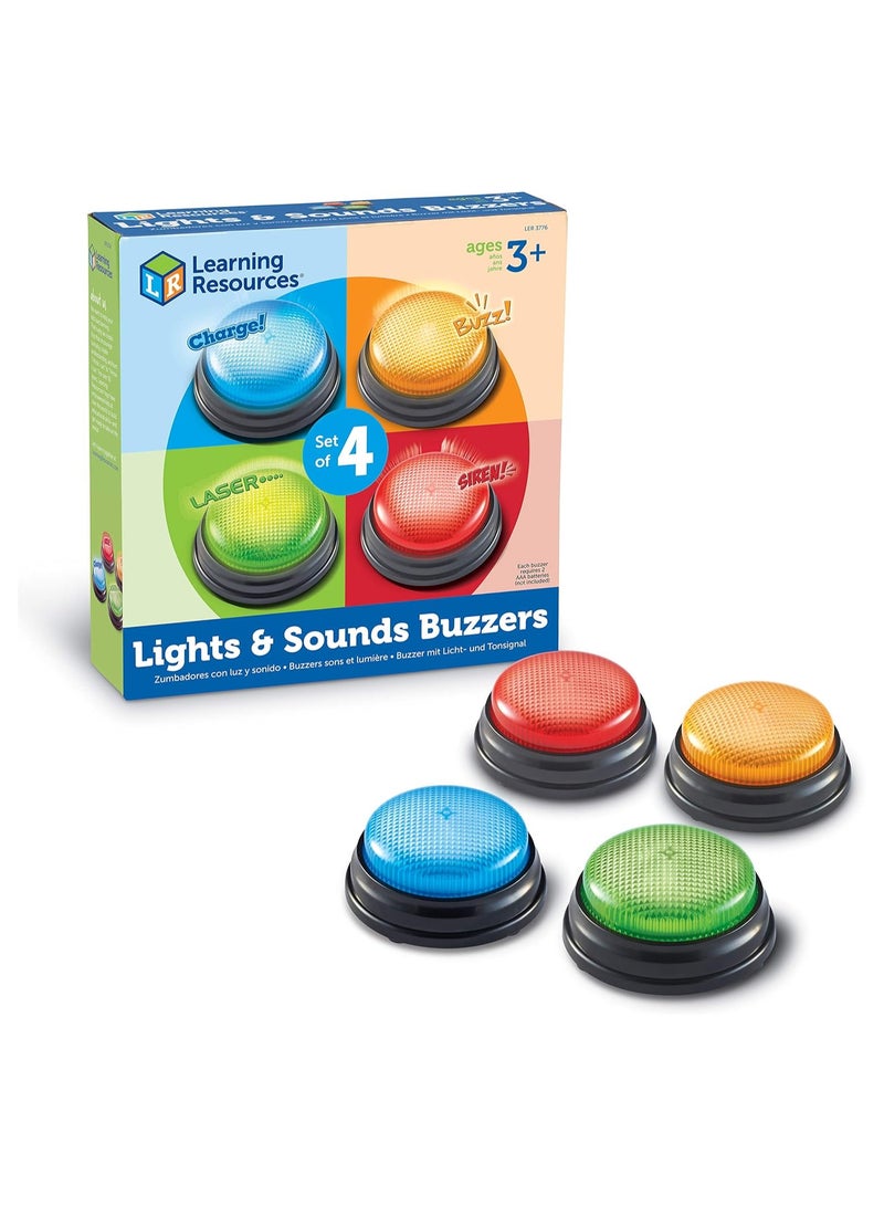 Learning Resources Lights and Sounds Family Night Game Show Classroom Accessories Siren Buzzer Laser and Charge Set of 4 Ages 3+ Multicoloured