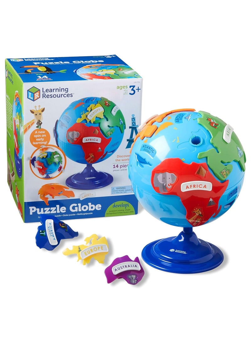 Puzzle Globe, 3-D Geography Puzzle, Fine Motor, 14 Pieces-Ler7735.Ages 3+