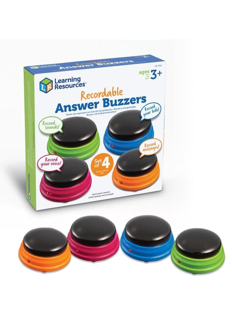 Recordable Answer Buzzers, Personalized Sound Buzzer, Recordable Buttons, Set of 4, Ages 3+