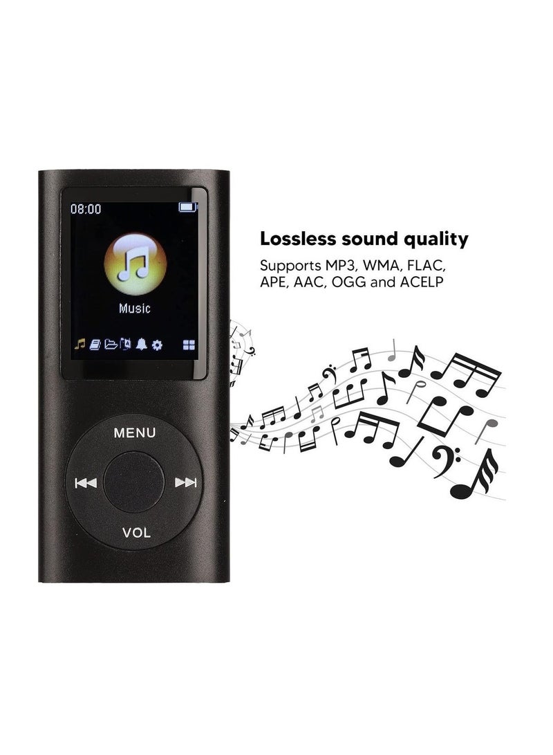 MP3 Player Music Player Supports Up To 64GB Slim Classic Digital 1 8in LCD Screen Mini USB Port With FM Radio Voice Recorder Speaker Lossless Sound Earphones Included (Black)