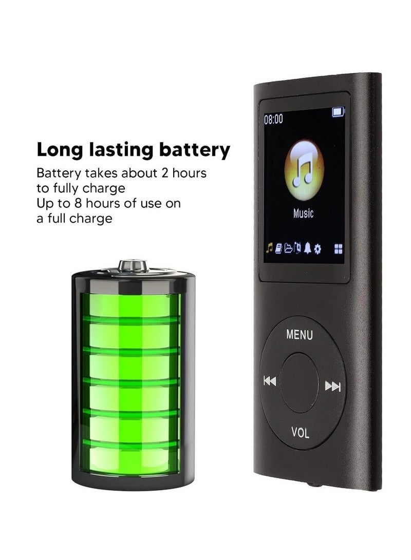 MP3 Player Music Player Supports Up To 64GB Slim Classic Digital 1 8in LCD Screen Mini USB Port With FM Radio Voice Recorder Speaker Lossless Sound Earphones Included (Black)