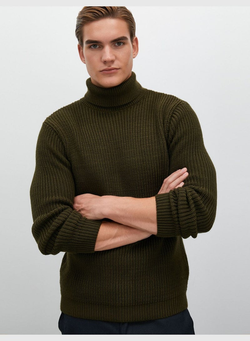 Basic Mock Neck Knitwear Long Sleeve Textured Sweater