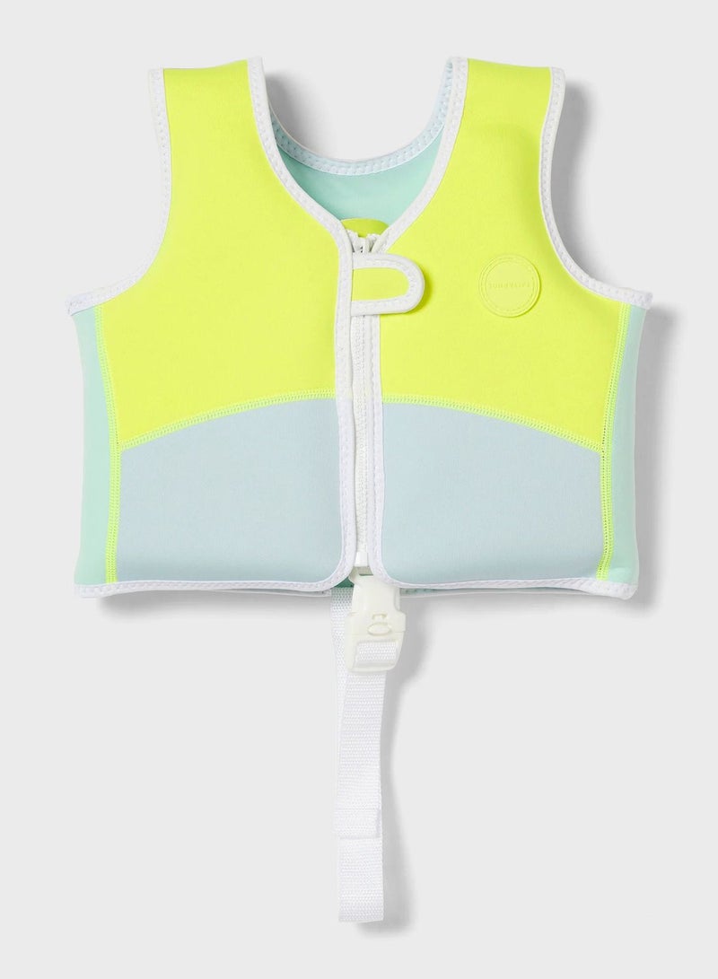 Salty The Shark Swim Vest 1-2 Aqua Neon Yellow